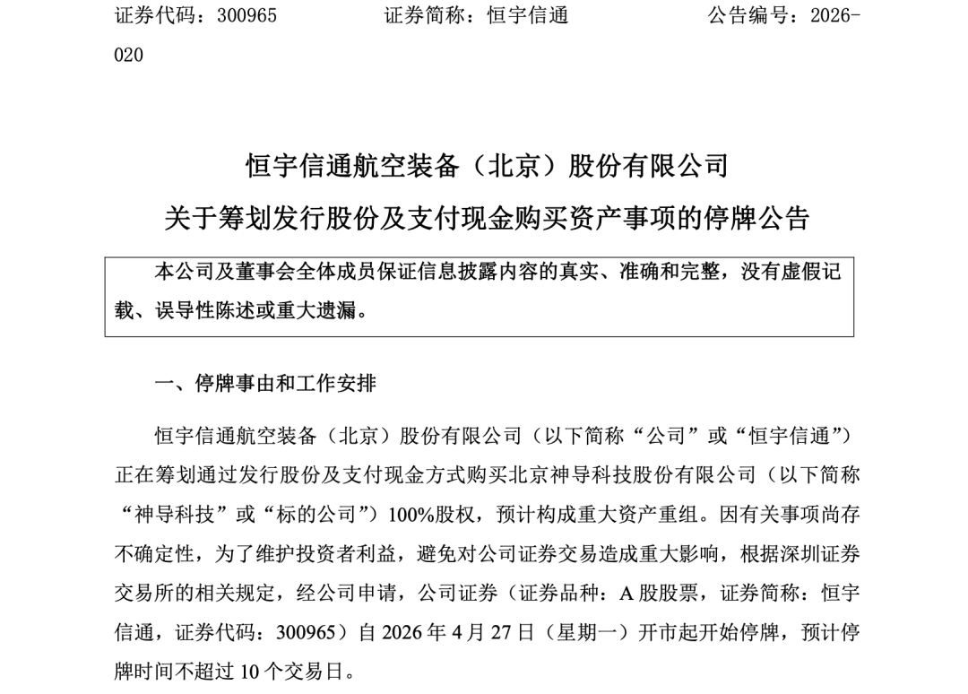 开云-300965，筹划重大资产重组！停牌